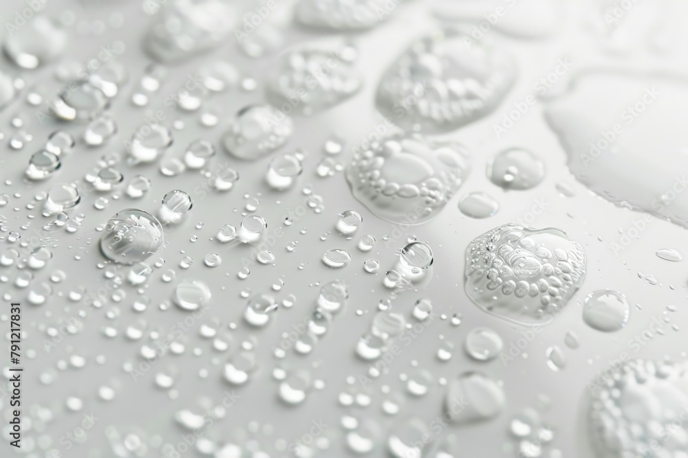 Poster a closeup of water droplets in various sizes. generate ai image
