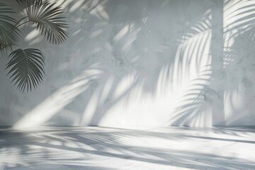 Abstract background of white plaster wall with sunlight. Generate AI image