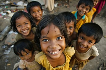 Unidentified indian children smiling in Kolkata.