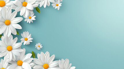 White daisy background banner border