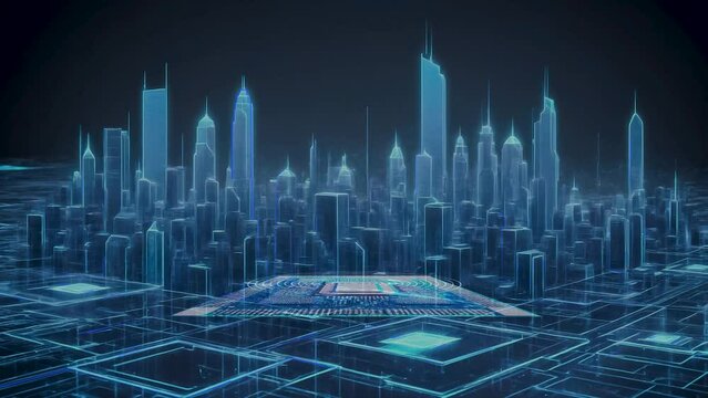 近未来都市でつながるネットワークイメージ