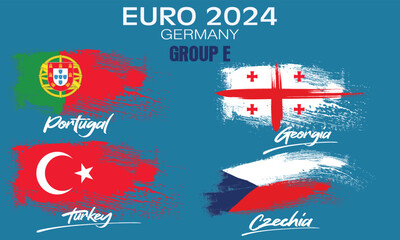 Participants of Group E of European football competition on sport background. painting the flag with brush strokes, group E of european football germany.zip