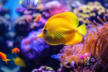 Fototapeta na wymiar Beautiful colorful coral reef fish in an aquarium. Generate AI image