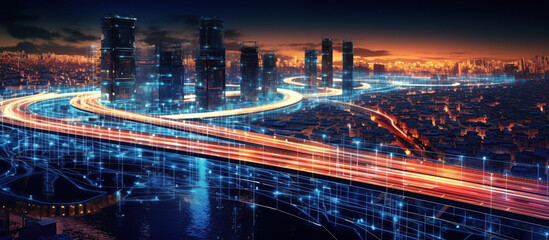 Fototapeta na wymiar Social infrastructure and communication technology concept. Digital Urban Future