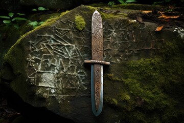 Ancient Inscriptions: Photograph any inscriptions or runes on the weapon. - obrazy, fototapety, plakaty