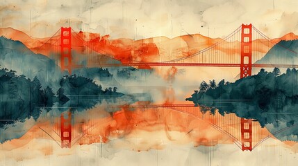 Detailed Golden Gate Bridge artwork, front view perspective. - obrazy, fototapety, plakaty
