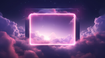 Obraz premium Glowing neon frame with pink and purple colors floating in the sky