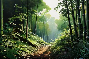 Fototapeta premium Bamboo forest in the morning mist. Natural background and wallpaper