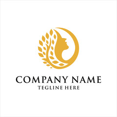 green spring tree with female face and roots on white background, vector, Abstract Human tree logo. Unique Tree Vector illustration with circle and abstract woman shape, design inspiration, vector