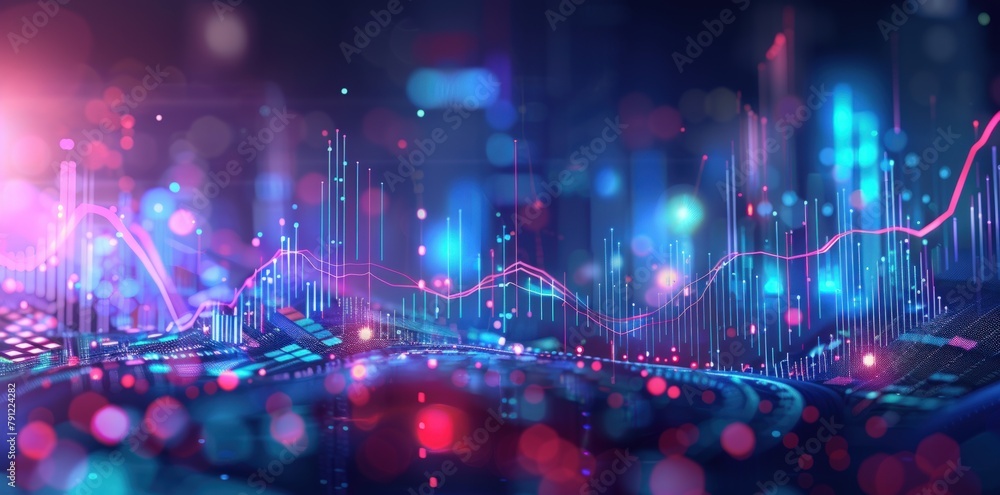 Poster futuristic financial graph with upward trending lines. generate ai image