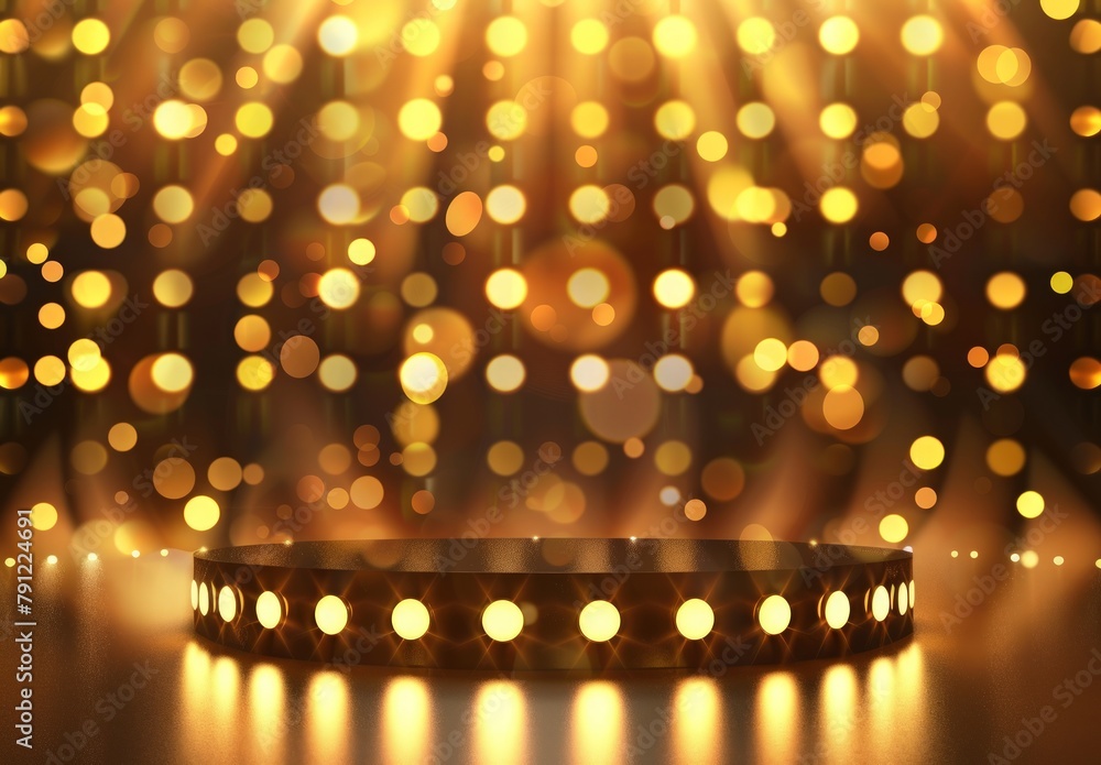 Poster golden lights and bokeh background for product presentation. generate ai image