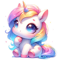 Cute unicorn, watercolor style. Illustration on a transparent background.