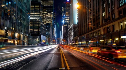 Fototapeta na wymiar Long exposure photo of a city street with light trail. Generate AI image