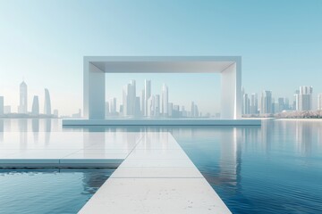 Fototapeta premium Modern buildings by the lake. The modern urban skyline is in the background.