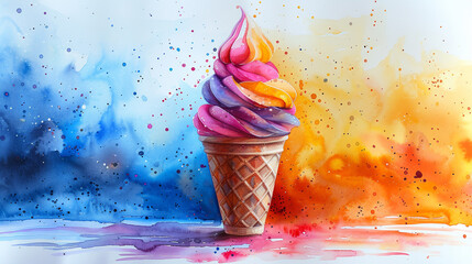 illustration of ice cream painted with watercolors
