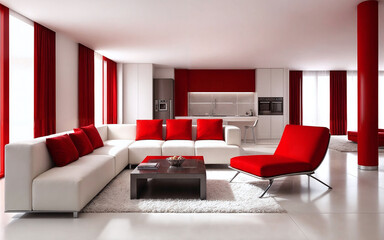 modern interior design living room mockup sofa table couch windows furniture red color