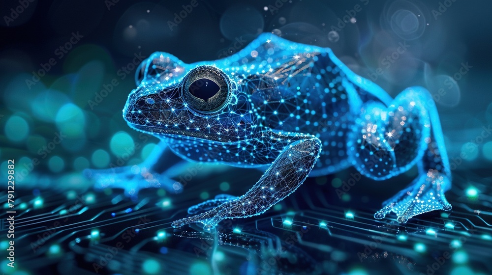 Wall mural big data visualization. a digital frog in flow information. information aesthetic design. generative