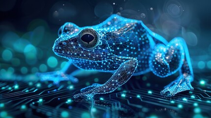 Big data visualization. A digital frog in flow information. Information aesthetic design. Generative AI - obrazy, fototapety, plakaty
