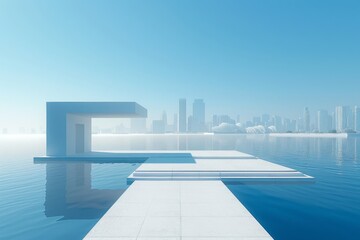 Obraz premium Modern buildings by the lake. The modern urban skyline is in the background.