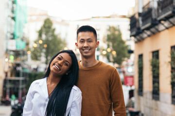 Portrait of a happy interracial couple outdoors