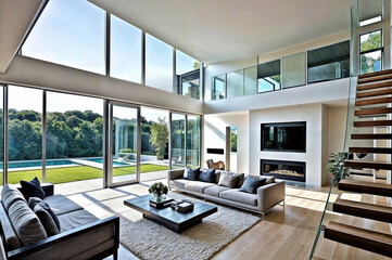 modern interior design living room mockup sofa table couch windows furniture duplex 