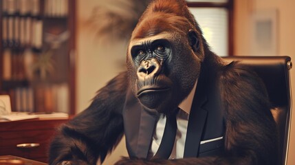 GORILLA IN SUIT IN THE OFFICE