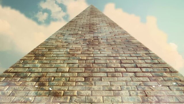 realistic render of a pyramidal shape with brick material. seamless looping overlay 4k virtual video animation background