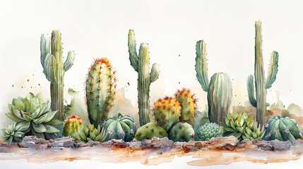 cactus illustration painted with watercolors