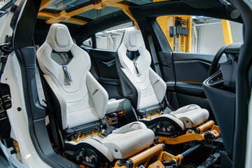 Fototapeta na wymiar Robotic arms installing car seats