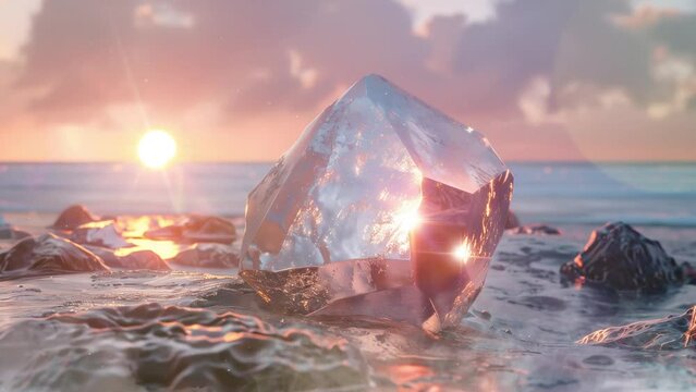 realistic render of a faceted shape with moonstone. seamless looping overlay 4k virtual video animation background