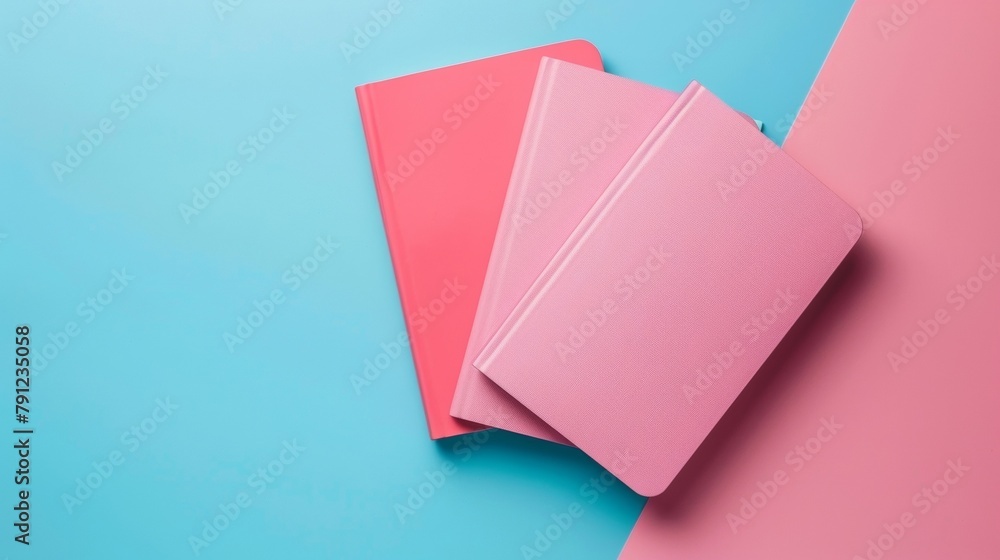 Poster blank mockup of a bundle of slim notebooks perfect for keeping your notes organized and easily acces