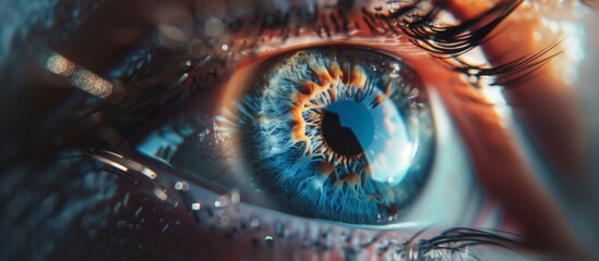 A close-up image of a person with a striking blue eye featuring a unique star in the center of the iris