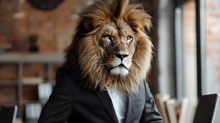 LION IN SUIT IN THE OFFICE