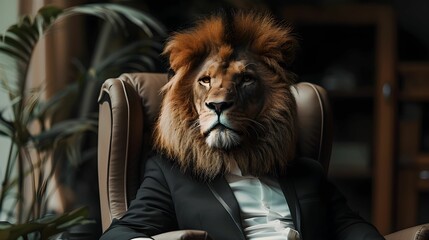 LION IN SUIT IN THE OFFICE