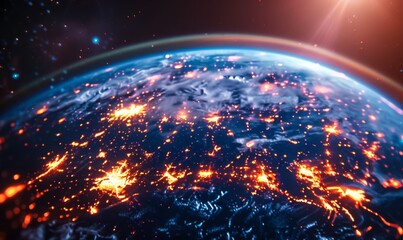 Futuristic Global Data Exchange on Blue-Purple Digital Earth
