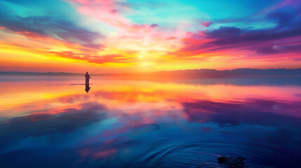 Solitary Fisherman at Vibrant Sunset