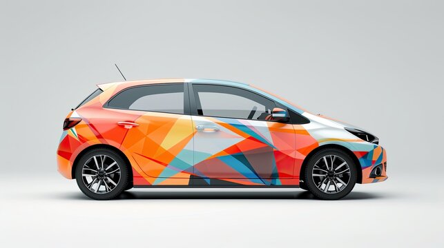 Vehicle wrap mock-up on a car for promotional branding