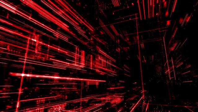 digital red light abstract virtual fiber optic network. Scanning data for hackers attack concept. programming, binary computer code with technology and connection concept. 3D render 4K loop