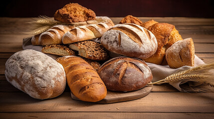 A gluten free breads on wood background Generative AI - obrazy, fototapety, plakaty