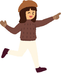 Happy Girl Walking and Pointing