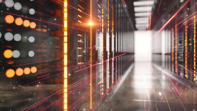 Servers data center room with bright bokeh light going . network data background. seamless looping overlay 4k virtual video animation background - Powered by Adobe