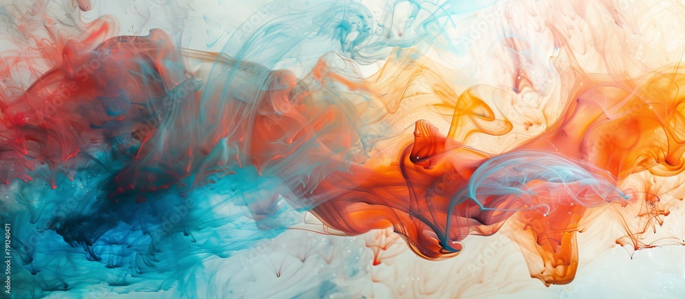 Poster detailed view of an art piece depicting a mixture of red and blue colors creating a unique pattern a