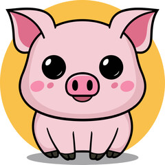  baby funny pig cartoon animal pink vector illustration