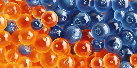 A top view and a close shot of blueberries with orange jelly with a big space for text or product advertisement backdrop, Generative AI. - obrazy, fototapety, plakaty