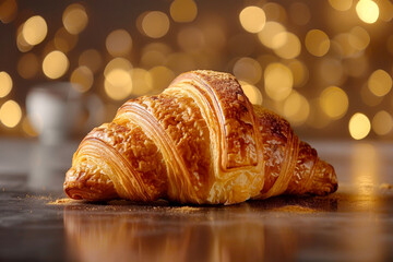 A croissant with a blur glowing background . AI Generative