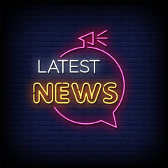 latest news neon Sign on brick wall background 