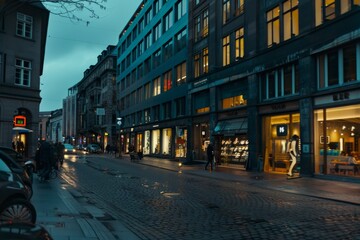 Obraz premium Modern office building windows lit in evening night early morning long working hours exhaustion overtime exterior urban architecture skyscraper lights tower financial sector banking hq headquarters