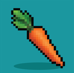Obraz premium Carrot in 8 bit pixel art. Carrot pixel in vector