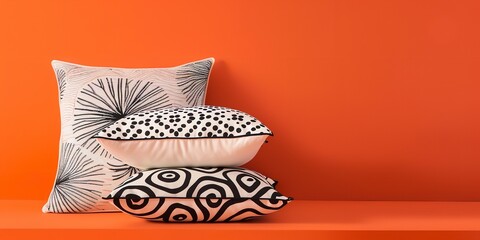 Portrait of pillows with various design with a clean vibrant backdrop with a big space for text or product advertisement, Generative AI.