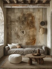 Rustic Modern Living Room Interior with Textured Walls